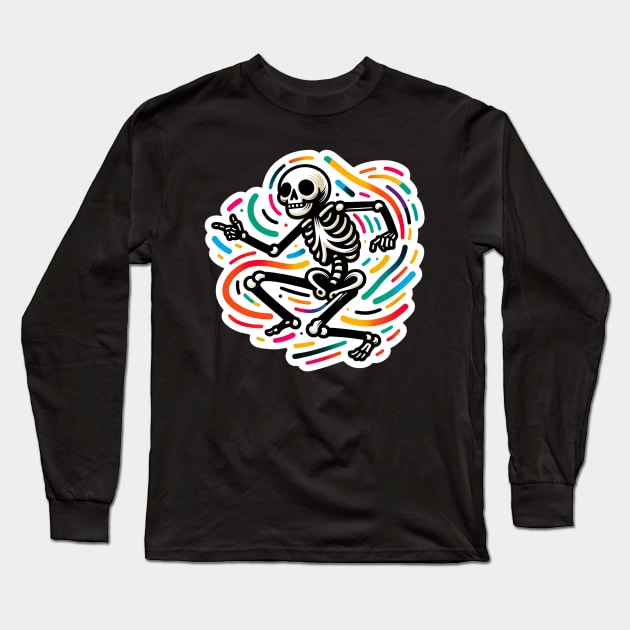 Dancing Skeleton Vibing Long Sleeve T-Shirt by ManyMelany